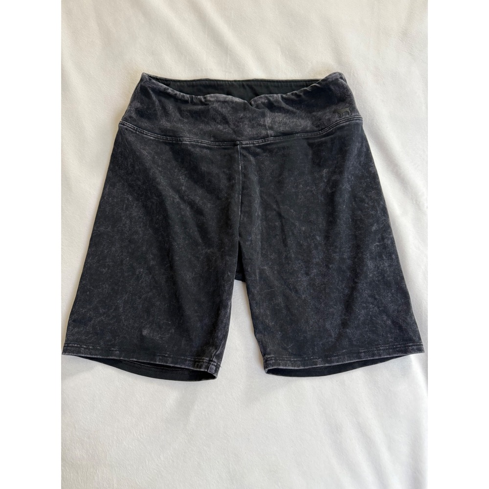 Pink Victoria's Secret Yoga Bike Shorts Black Mineral Wash High Waist Small